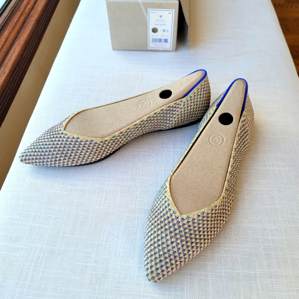 Rothy's Multi-Color Pointed Toe Flats with Blue Trim